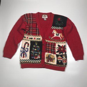 Tiara Petites Ugly Christmas Sweater Red Green Blue White Gold Silver Size Small